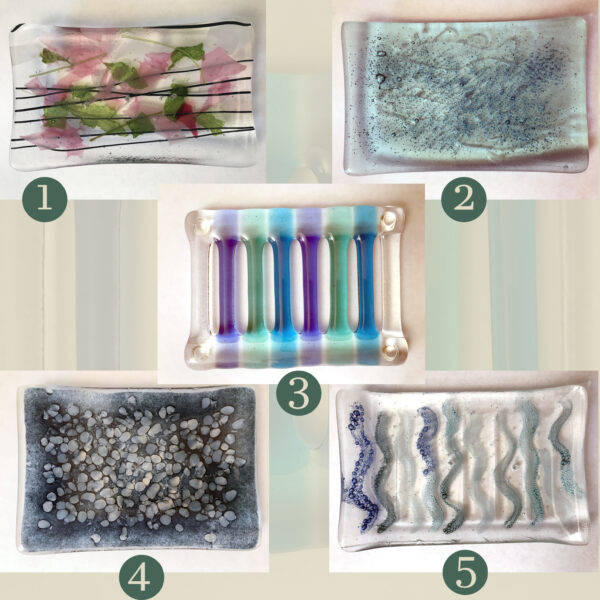 Glass soap dish handmade crushed glass Green Laurels