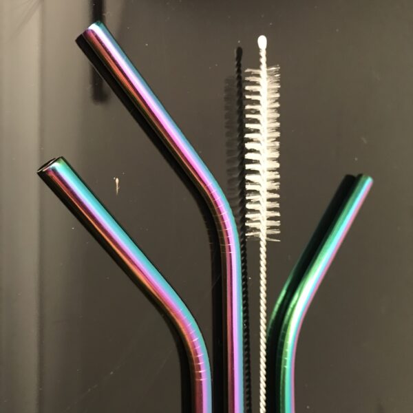 Re-usable chrome neon straws straight or angled + Brush - Image 3