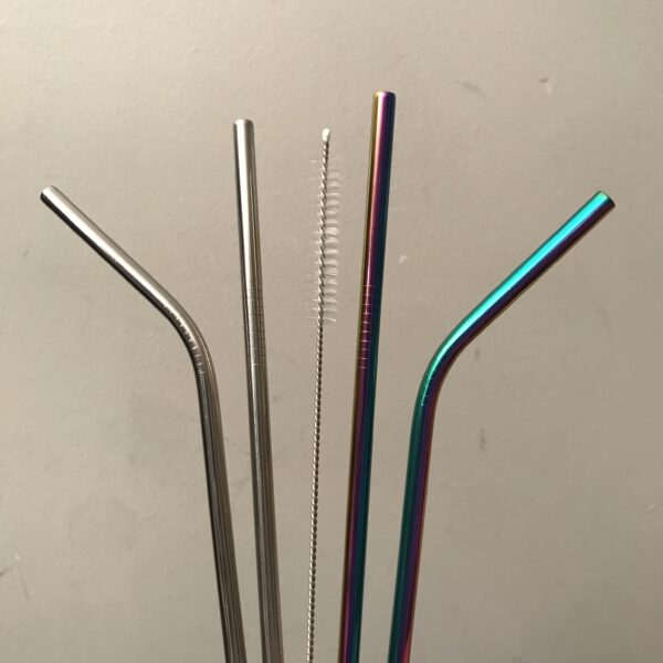 Re-usable chrome neon straws straight or angled + Brush - Image 4