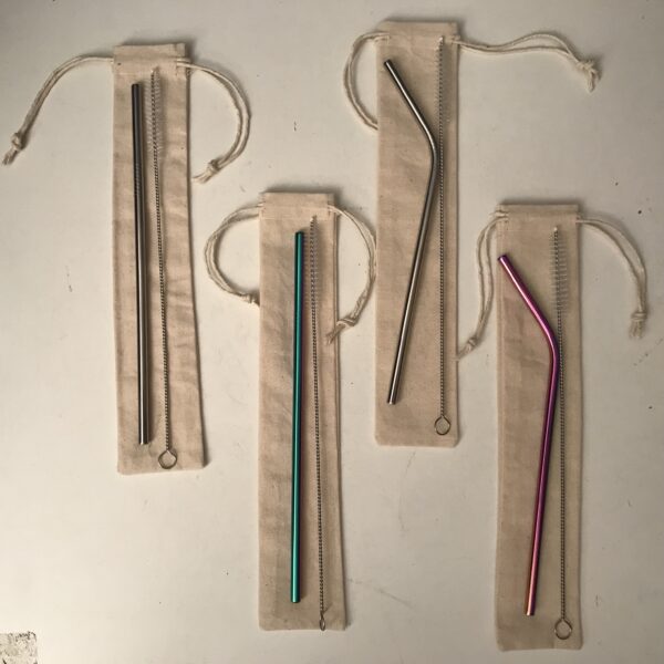 Re-usable chrome neon straws straight or angled + Brush - Image 2